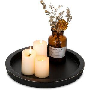 Candle Plate Holder Tray Black Round Wood Decorative Candle Plate Rustic